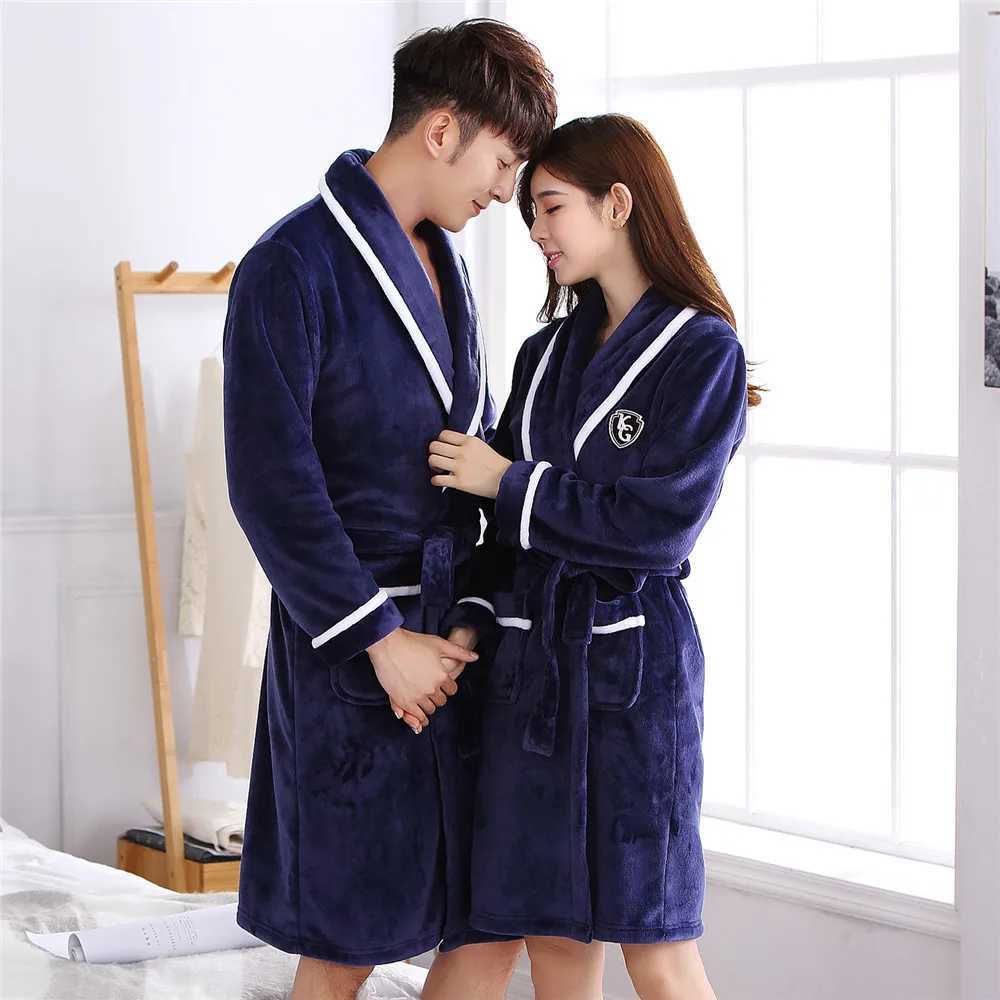 Warm Sleepwear Kimono Bathrobe Gown Thickened Plus Size Loose Coral Fleece Homewear New Winter Couple Flannel Robe LoungewearXJ241018