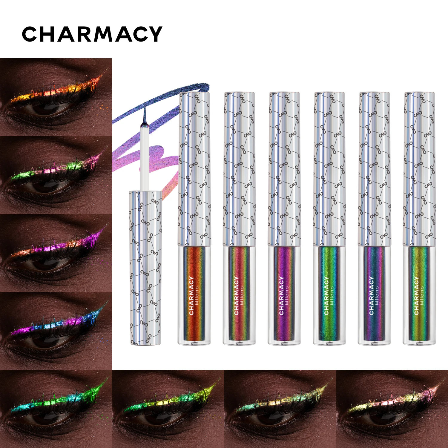 CHARMACY Duochrome eyeliner waterproof long stay eyeliner ultra-fine tip eyeliner high pigment glitter eye makeup 241018