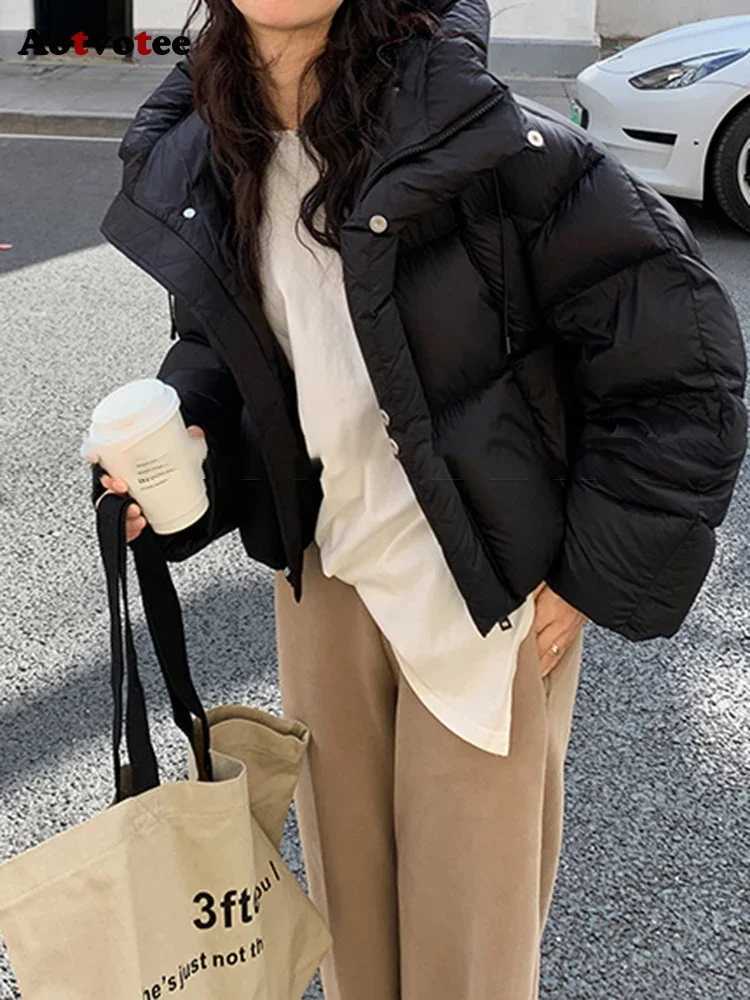 Women's Down Parkas Aotvot Winter Coat Womens Parkas Hoodie Thick Cut Warm Casual Loose Jacket Korean Autumn/Winter Fashion Cotton Parkas Y241019