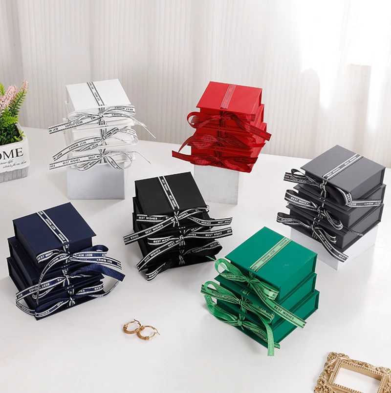 High end bow ribbon jewelry box necklace earring bracelet ring organizer box thick paper flip cover jewelry packaging gift box W241019