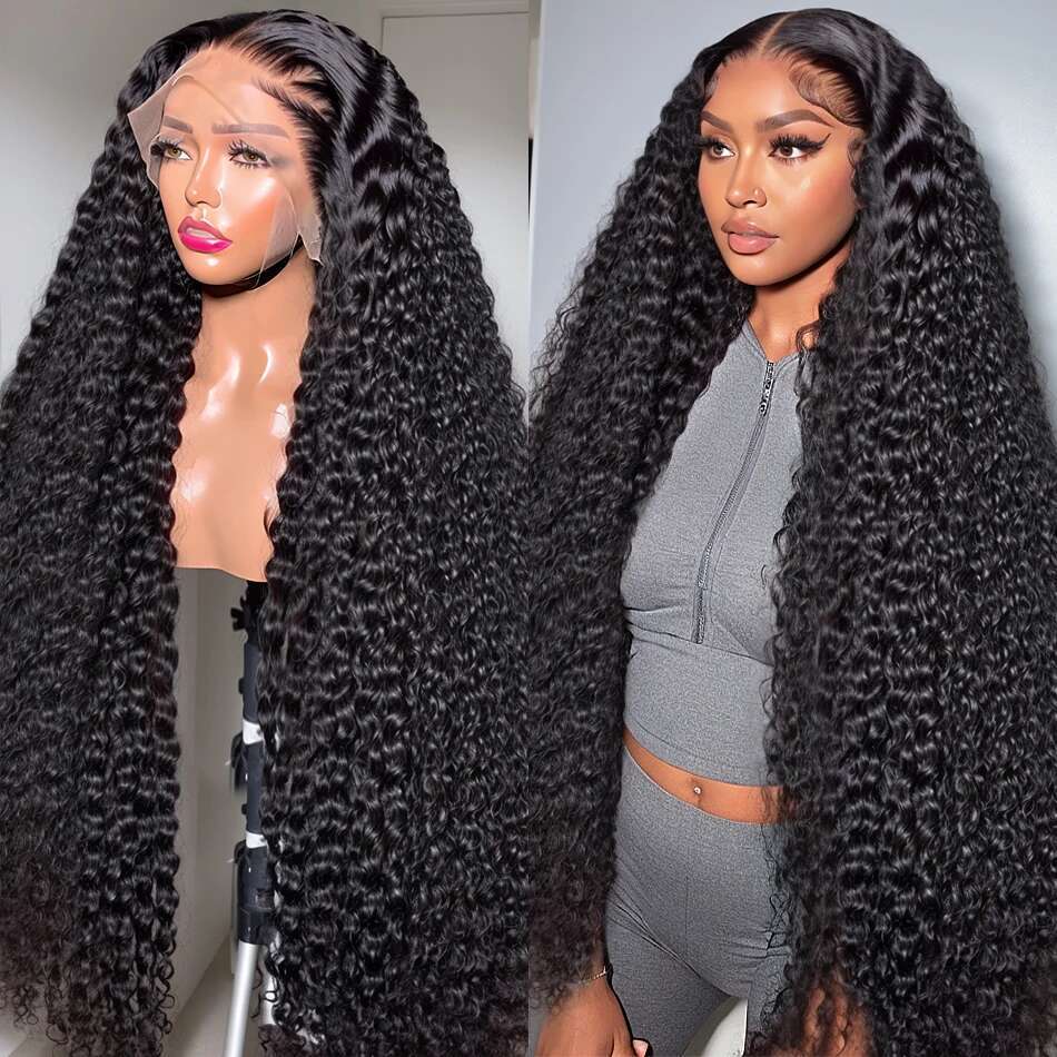 40 50 Inch 13x4 13x6 Full Frontal HD Transparent Lace Long Deep Wave Brazilian Remy Human Hair Pre plucked Wigs 200 Density