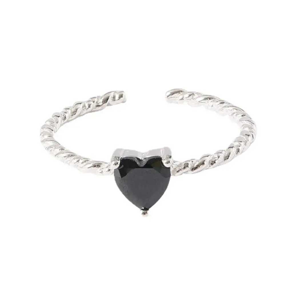 Simple and cute heart-shaped zircon adjustable open ring suitable for women teenagers girls Y2k couple rings finger joints Y2k rings Y241019