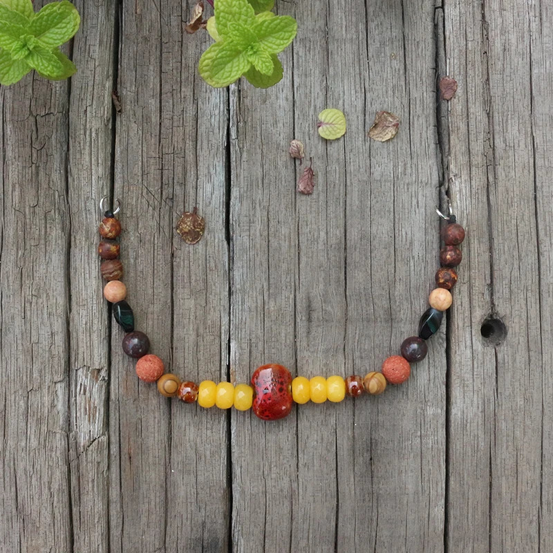 Viking ethnic jewelry moon natural stones antique agate red lava unique ceramic beads beautiful ethnic looped necklaces handmade 241018