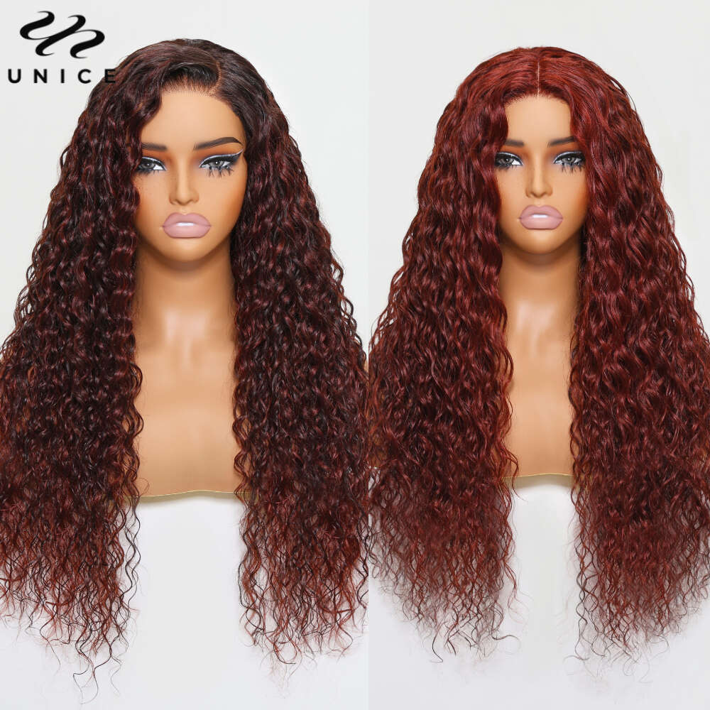 UNICE 2-in-1 With 2 Closures Water Wave 4x4 Glueless Human Hair Black Cherry & Reddish Brown Double Wear Lace Wig