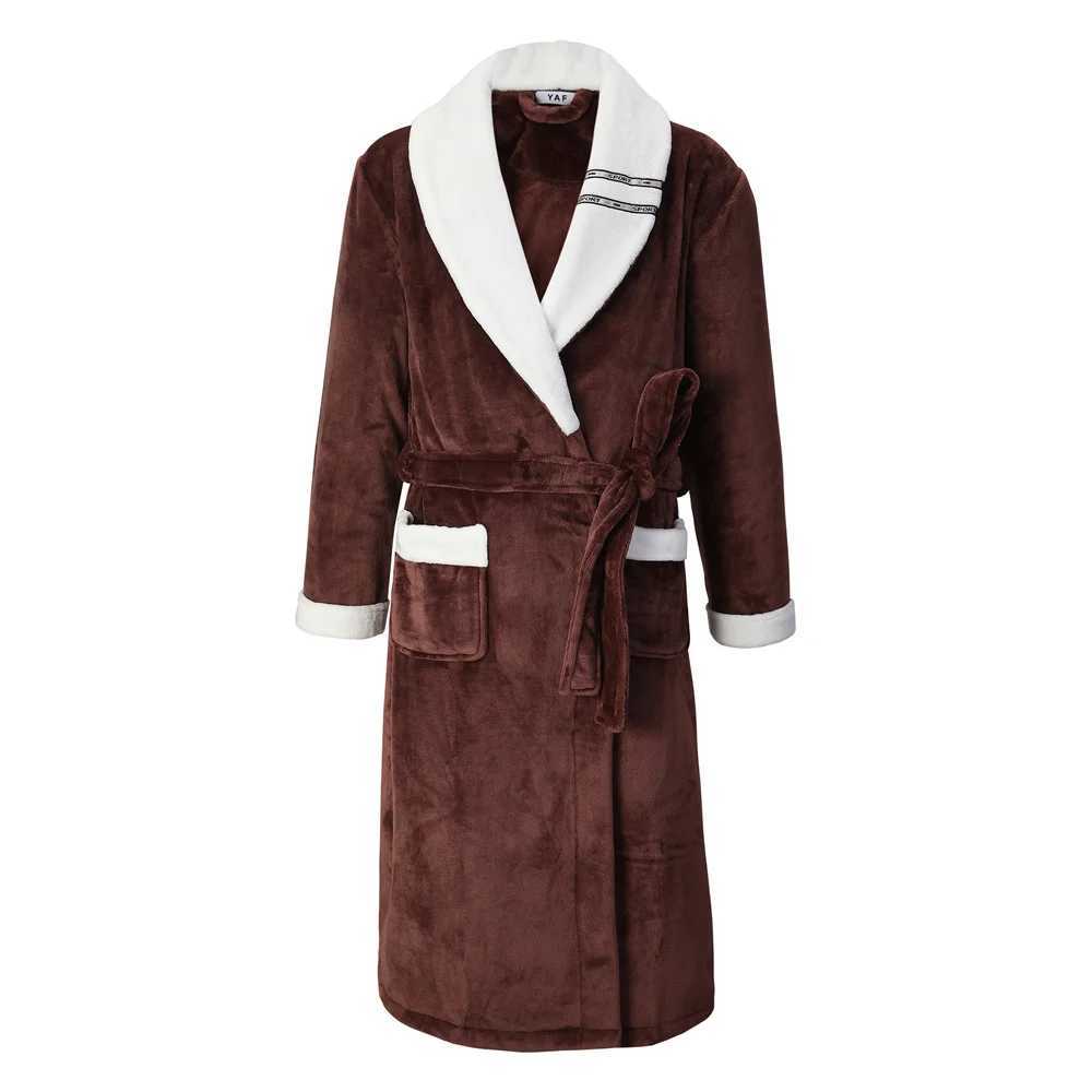 Autumn Winter Warm Coral Fleece Bathrobe Gown Thickened Flannel Men Robe Sleepwear Nightwear Loose Casual Home Wear LoungewearXJ241018