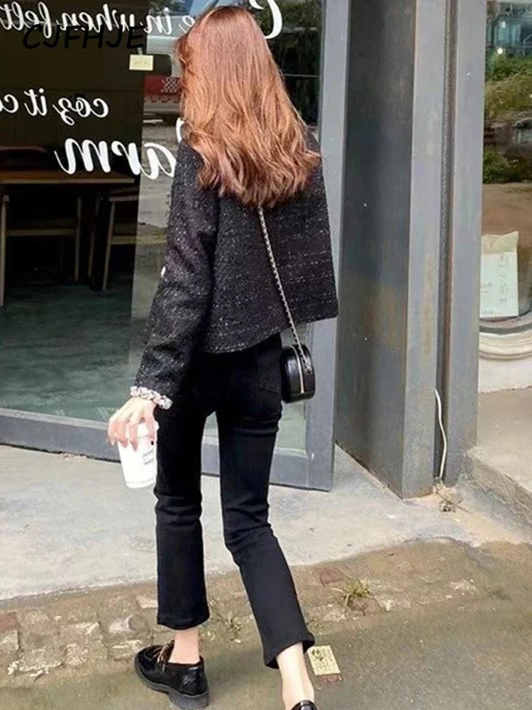 CJFHJE French Lady Small Fragrant Tweed Jacket Coat Womens Spring Autumn Korean Fashion Elegant Woolen Short Outerwear 241019