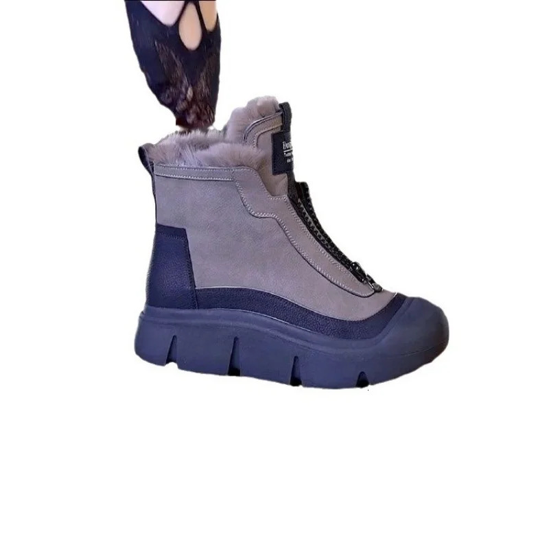 Winter chiffon cotton shoes for women plush insulation anti slip short boots increased height version high top shoes 241018