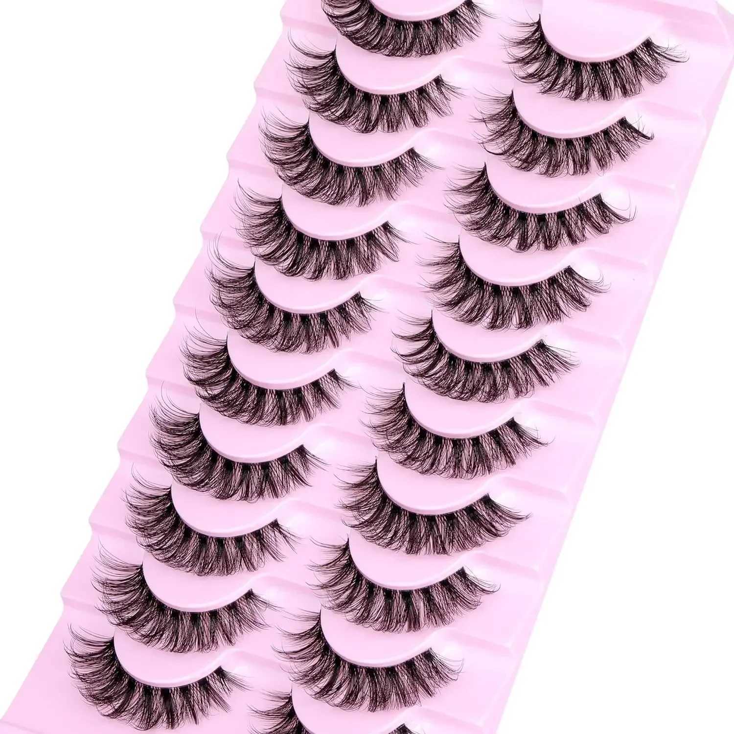 False 10 Fluffy Pairs Natural Eyelashes Wispy Lashes 3D Volume Strip Lashes D Curl Fake Eyelashes with Clear Band Eye LashesXJ2241