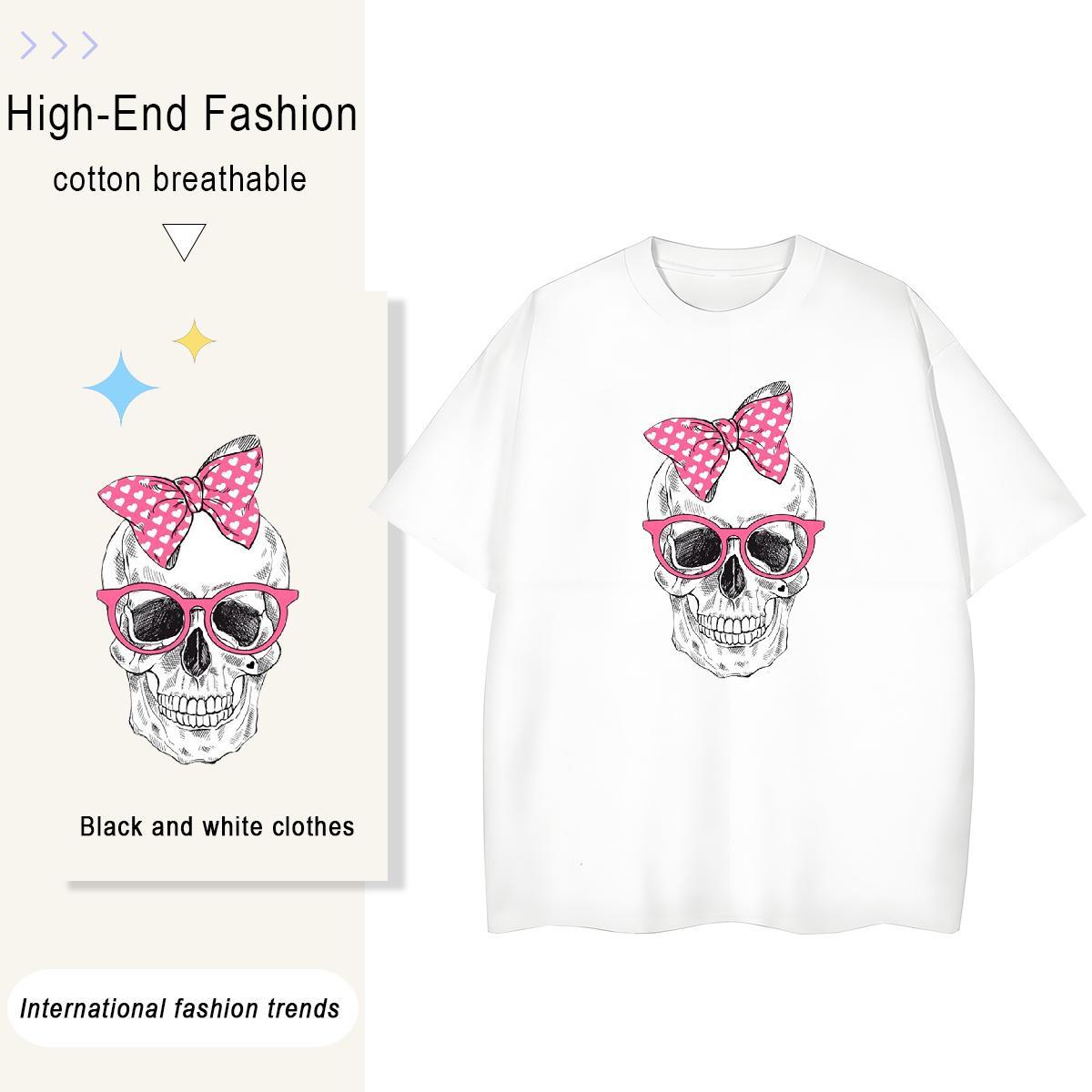 Classic Womens T Shirts 230g Cotton Short Sleeve O-Neck Home Outdoor skull Unisex Tshirts Designer White Plus Size Tees Shirts