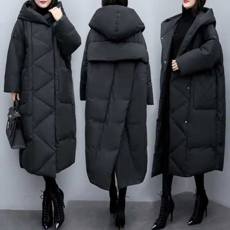 Long Thick Parkas Zipper Hooded Spliced Jackets Women Maxi Warm Loose Coats Pockets Autumn Winter Y2k Korean Coat Warm ParkaX241019