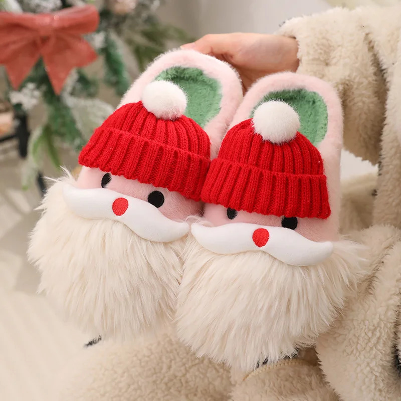Cute Santa Claus Cotton Slippers Womens Winter Warm Shoes Soft Plush Girls Indoor Home Floor Sliders Fun Christmas Party Gifts 241018