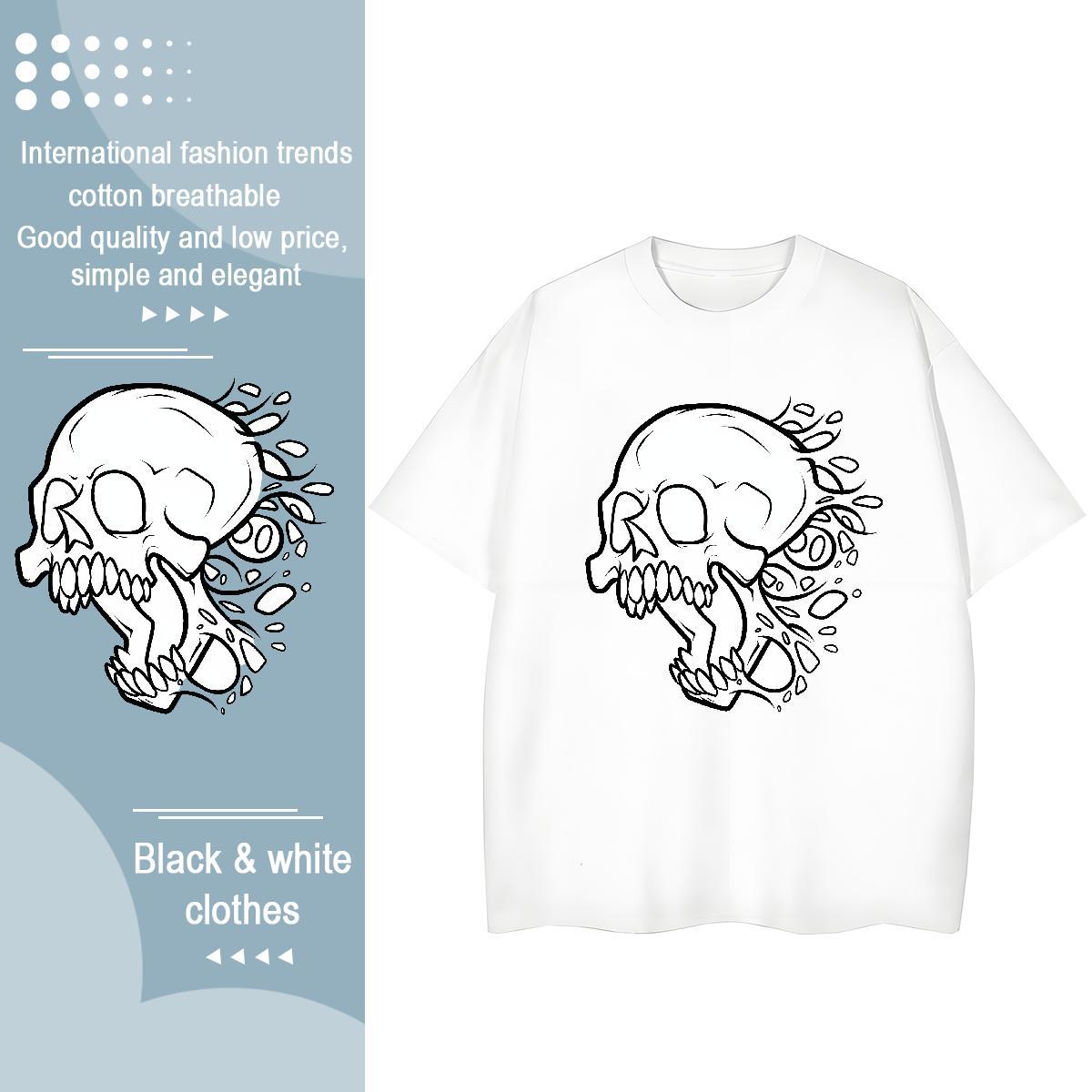 Fashion T shirt 100% Cotton 230g Breathable Daily Wear skull Couples T Shirts High quality DIY Anime Tops Shirt
