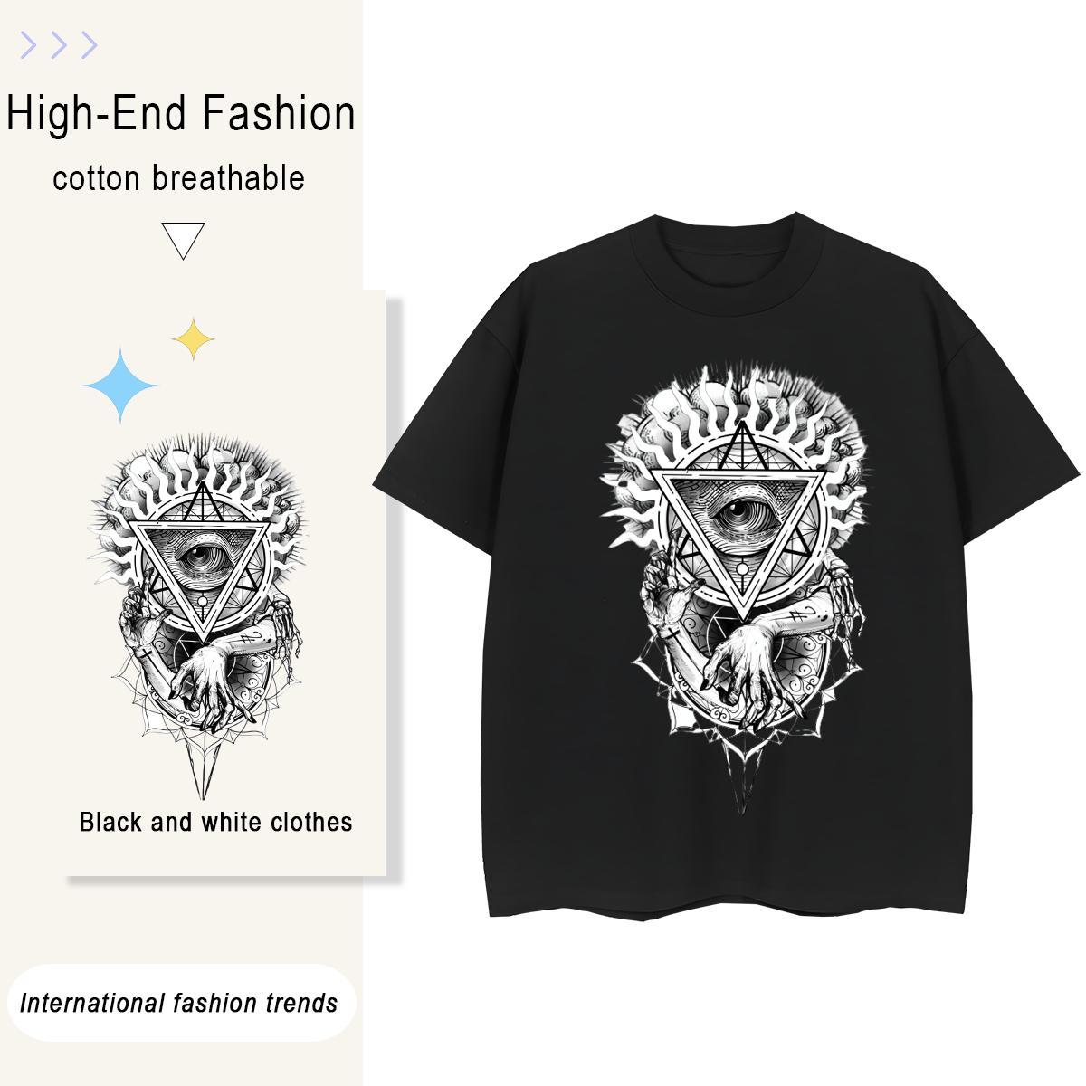 TOP Quality T shirt 100% Cotton 230g Crew Neck Breathable Casual Daily Wear eye of the devil Women Tees Designer Cartoon Floral Printing Tee Shirt