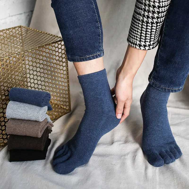 3 Pairs Man Wool Socks with Toes Autumn Winter Thermal Thick Socks Solid Color Wool Soft Warm 5 Finger Socks Casual Male GiftXJ241019