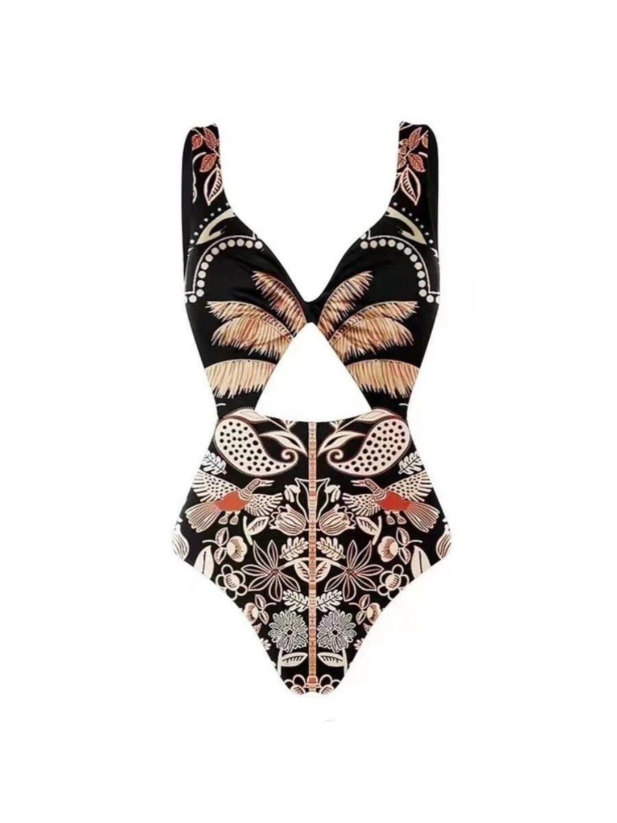 One-piece swimsuit female bird Coconut Tree conservative slimming Hottie spa cover up beach dress