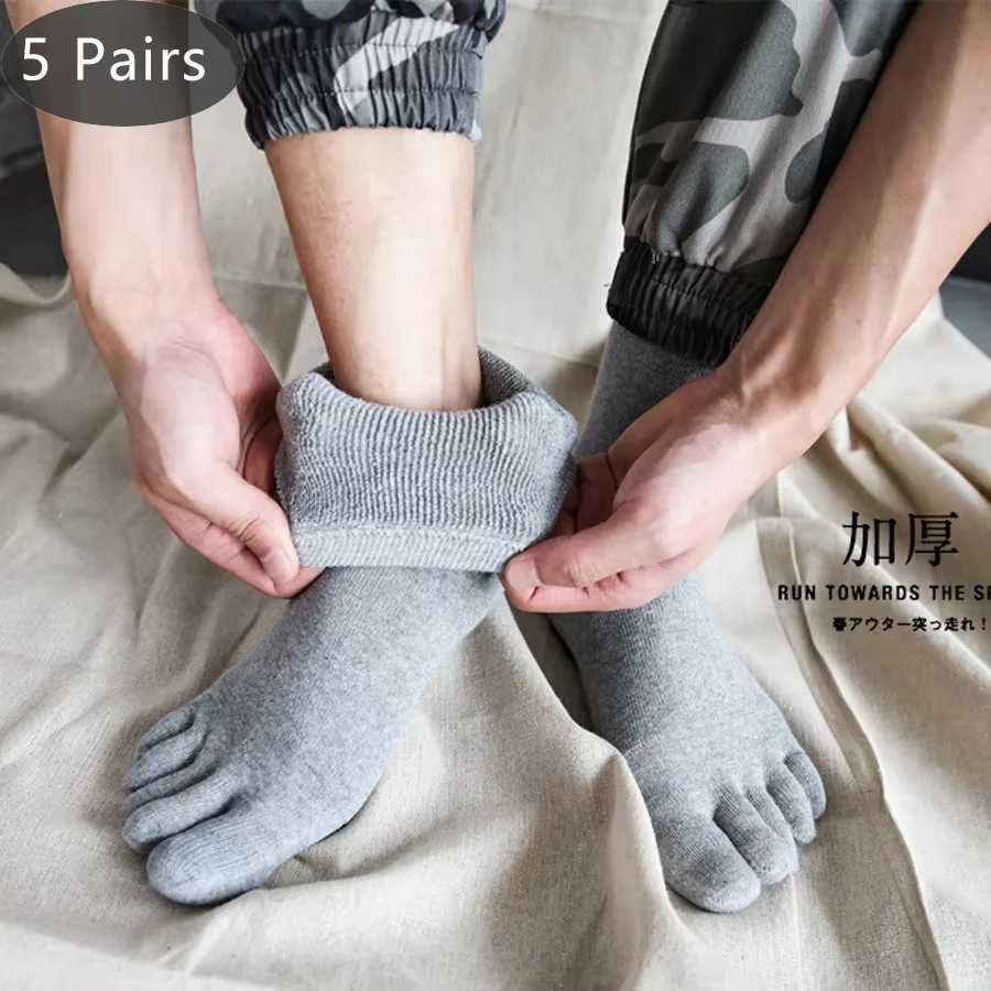 5 Pairs Winter Mans Terry Socks With ToesCotton Solid Thermal Thick Warm Soft Elastic Five Finger Socks Floor Short SokkenXJ241019