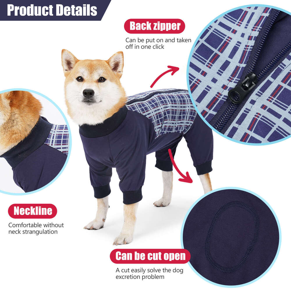 Dog Breathable Pets Postoperative Clothing Weaning Dogs Recovery Suit Plaid Pet Clothes Coat