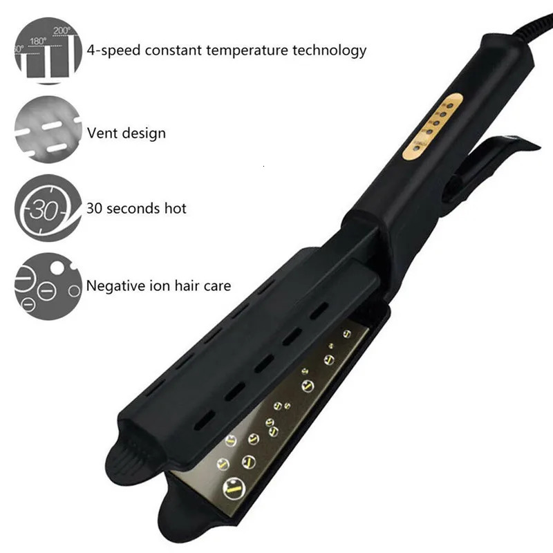 Straight hair straightener with four temperature adjustments ceramic tourmaline ion flat iron wide panel professional styling tool 241018