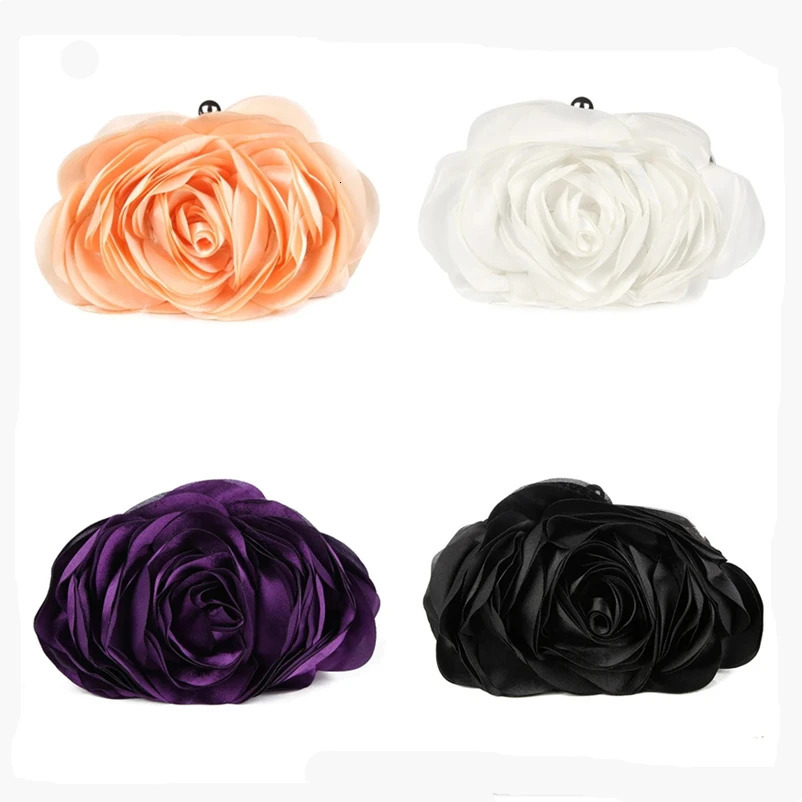 Satin Rose Evening Club Bag er Dinner Party Flower Wallet White Purple Red 241018