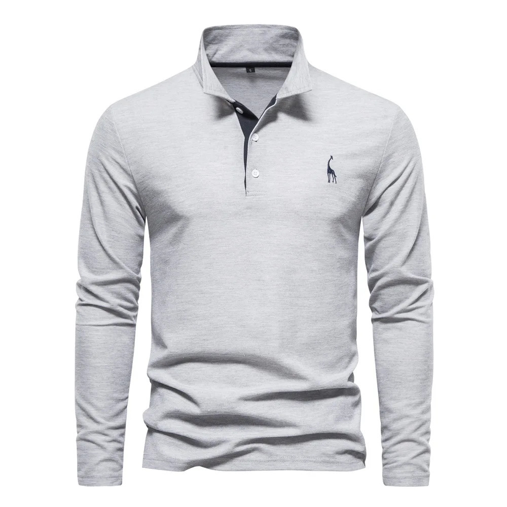 mens polo T-shirt embroidered solid color long sleeved golf polo shirt mens spring social business polo top 241018