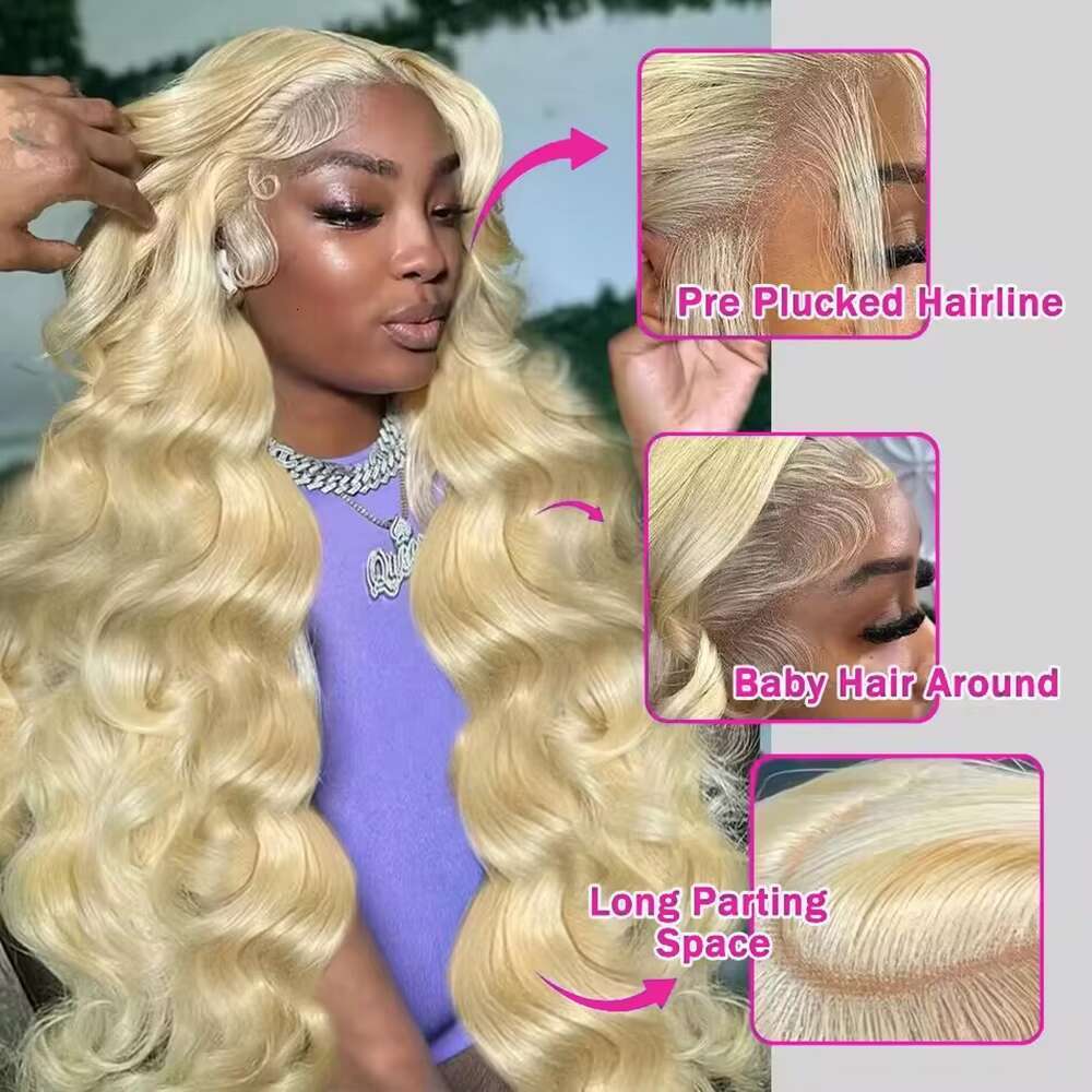 200 Density 13x4 13x6 HD Transparent Lace Front Human Frontal 100% human Hair 30 36 Inch 613 Blonde Wigs For Women