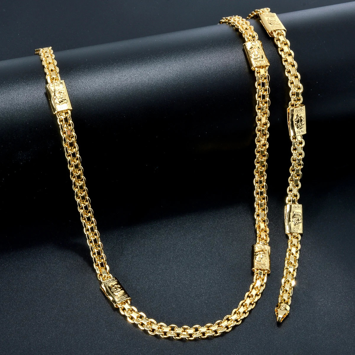 Luxury 18k gold 7mm chain mens bracelet necklace jewelry set fashion party Christmas gift jewelry accessories 241018