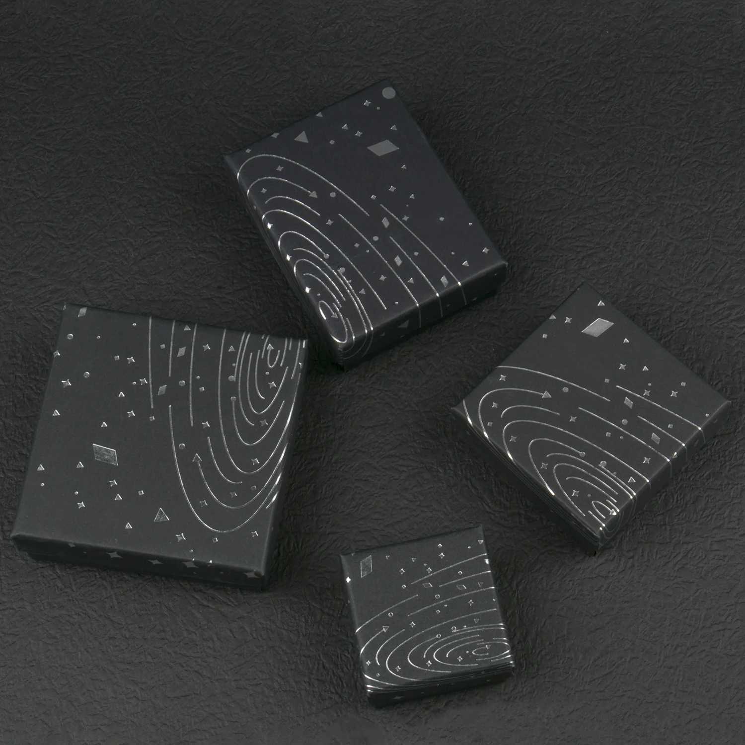 Black Starry Sky Square Cardboard Cowhide Jewelry Set Box Ring Earrings Necklace Gift Box Jewelry Packaging 1 Piece W241019