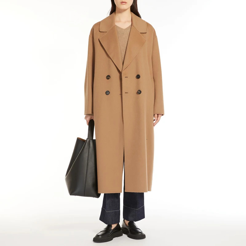 Customizable Camel Wool Coat HighQuality Cashmere Blend KneeLength Double Breasted n 241010