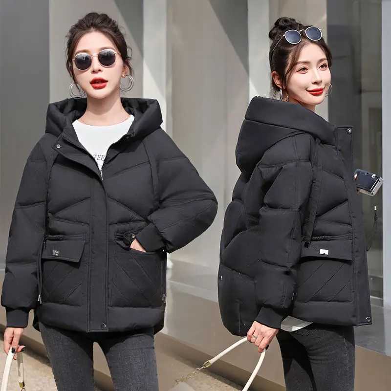 2024 New Winter women Warm Down Cotton Jacket fashion hooded Thick Puffer clothing Short coat casual Loose outerwear female R022X241019
