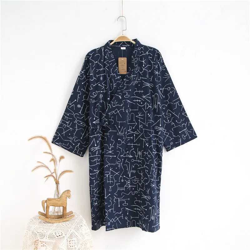 Summer Mens Robe 100% Cotton Gauze Leaf Loose Comfortable Leaves Kimono Robes home clothing nightly BathrobesXJ241018