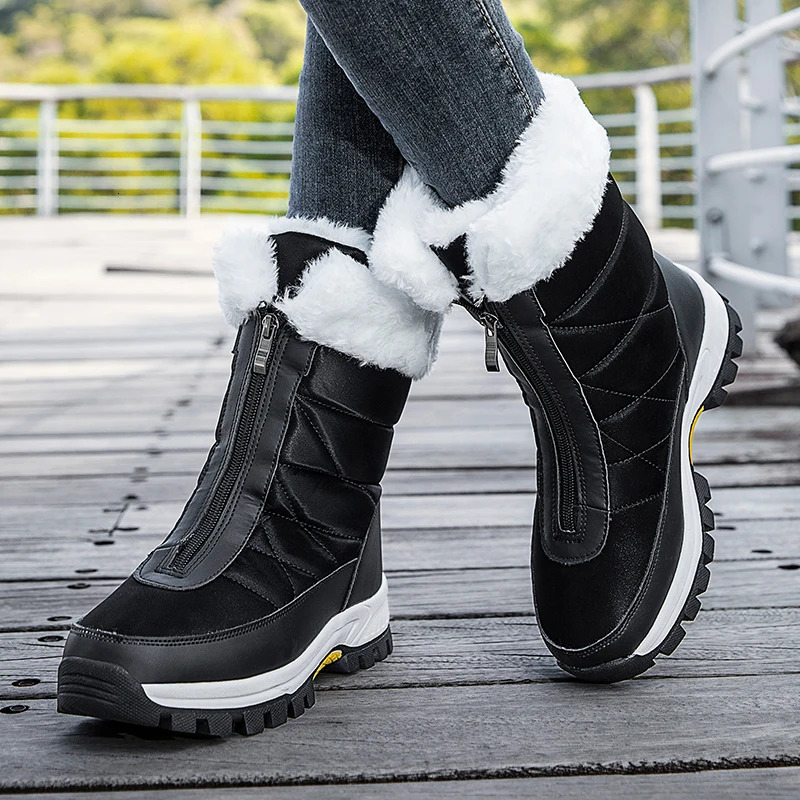 Winter Womens Snow Boots Non-slip Outdoor Waterproof Women Keep Warm Boots Botas Mujer Zipper Female Cotton Boots Plus Size 42 241010