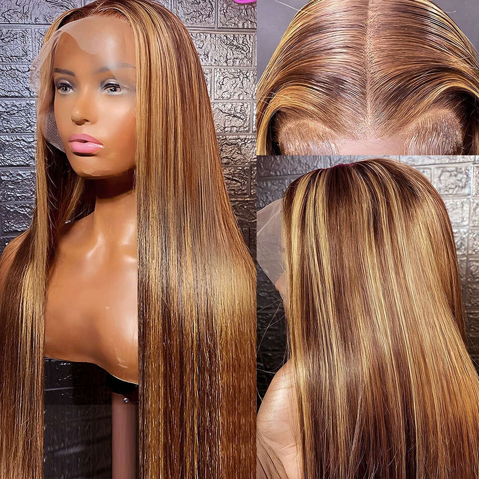 Luvin 250% Bone Straight Highlight Wigs Human Hair 13x6 Front Colored Ombre 13x4 Transparent Lace Frontal Wig For Women
