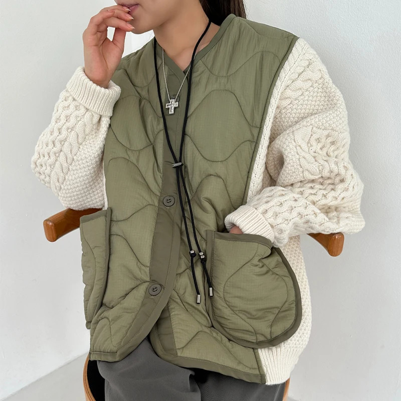 V Neck Two Jackets for Women 2024 Chaquetas Para Mujer Winter Cotton Parkas Thick Knitted Cardigan Twists Coat Y2k Top 241010