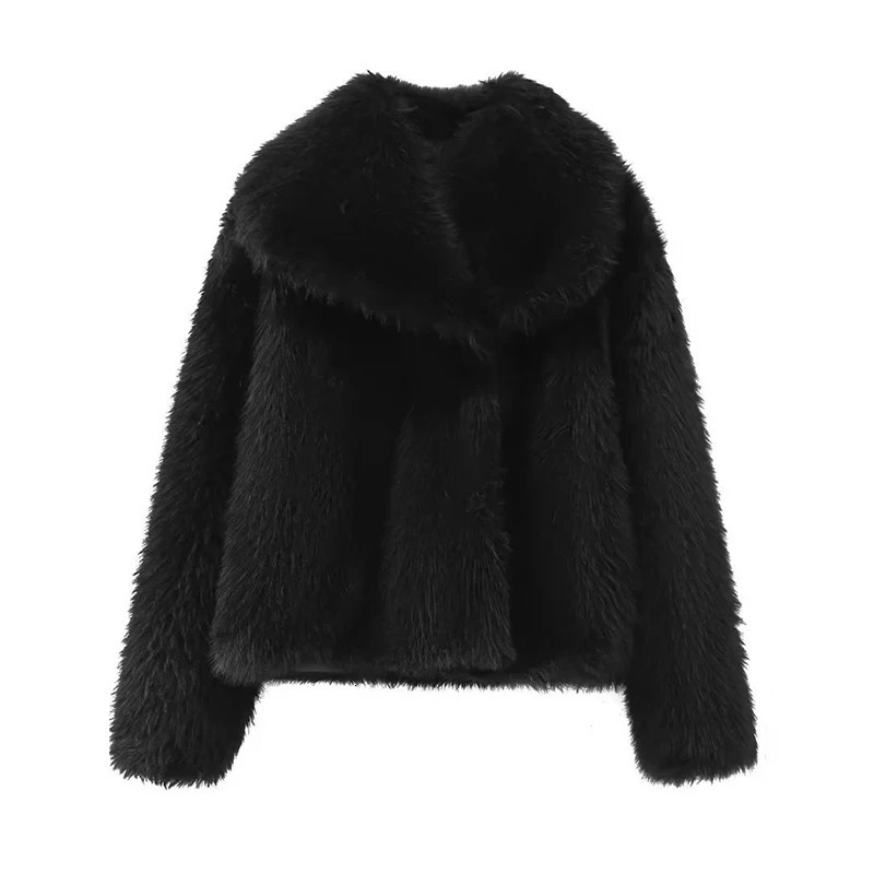 DUOPERI Womens Fashion Winter Solid Thick Warm Artificial Fur Coat Flip Collar Long Sleeve Womens Fashion Womens Casual Set 241018