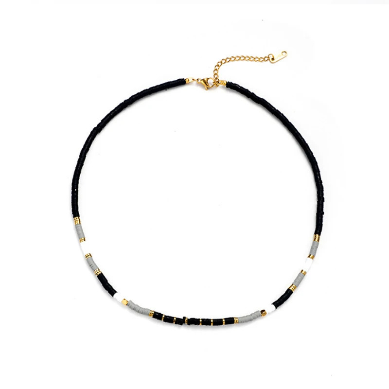 Handmade colored polymer clay bead necklace suitable for womens bohemian stainless steel necklace party gift 241018