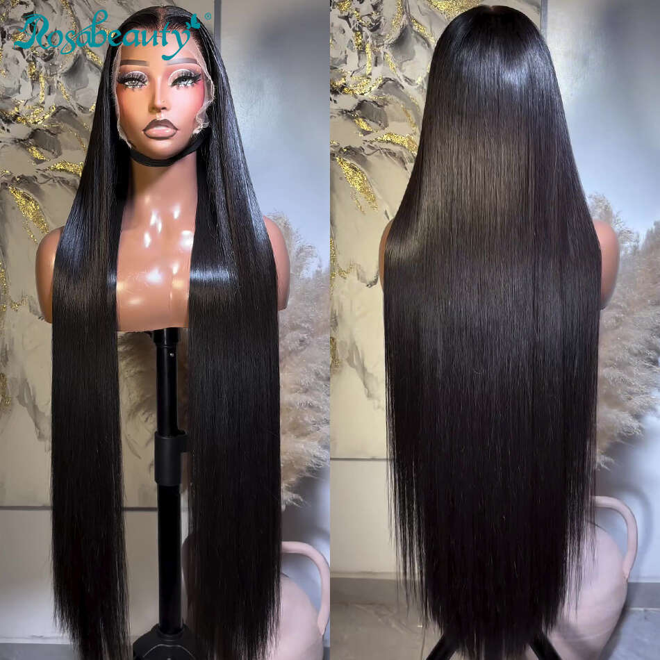 Rosabeauty 13x6 HD Transparent Frontal Human Hair Wigs Brazilian 220% bone Straight 13x4 Lace Front Wig For Women