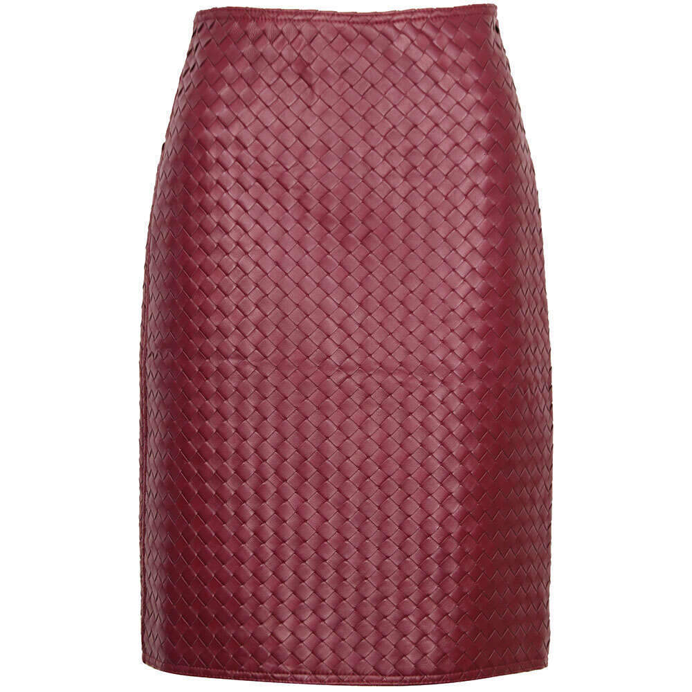 Yoloagain 2024 Spring New Hand-Woven High Waist Straight Real Leather Skirt Women