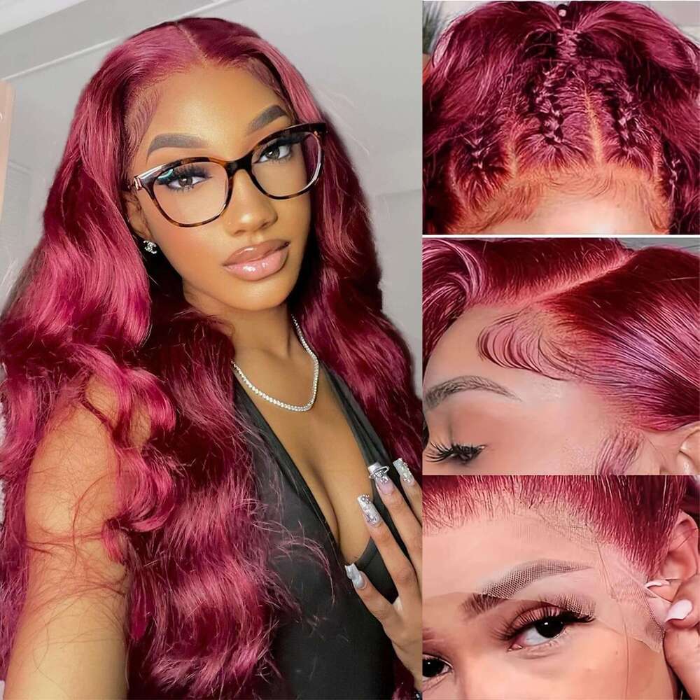 j Burgundy Inch Lace Front Wigs Human Hair Pre Plucked Body Wave x HD Frontal Density Wine al