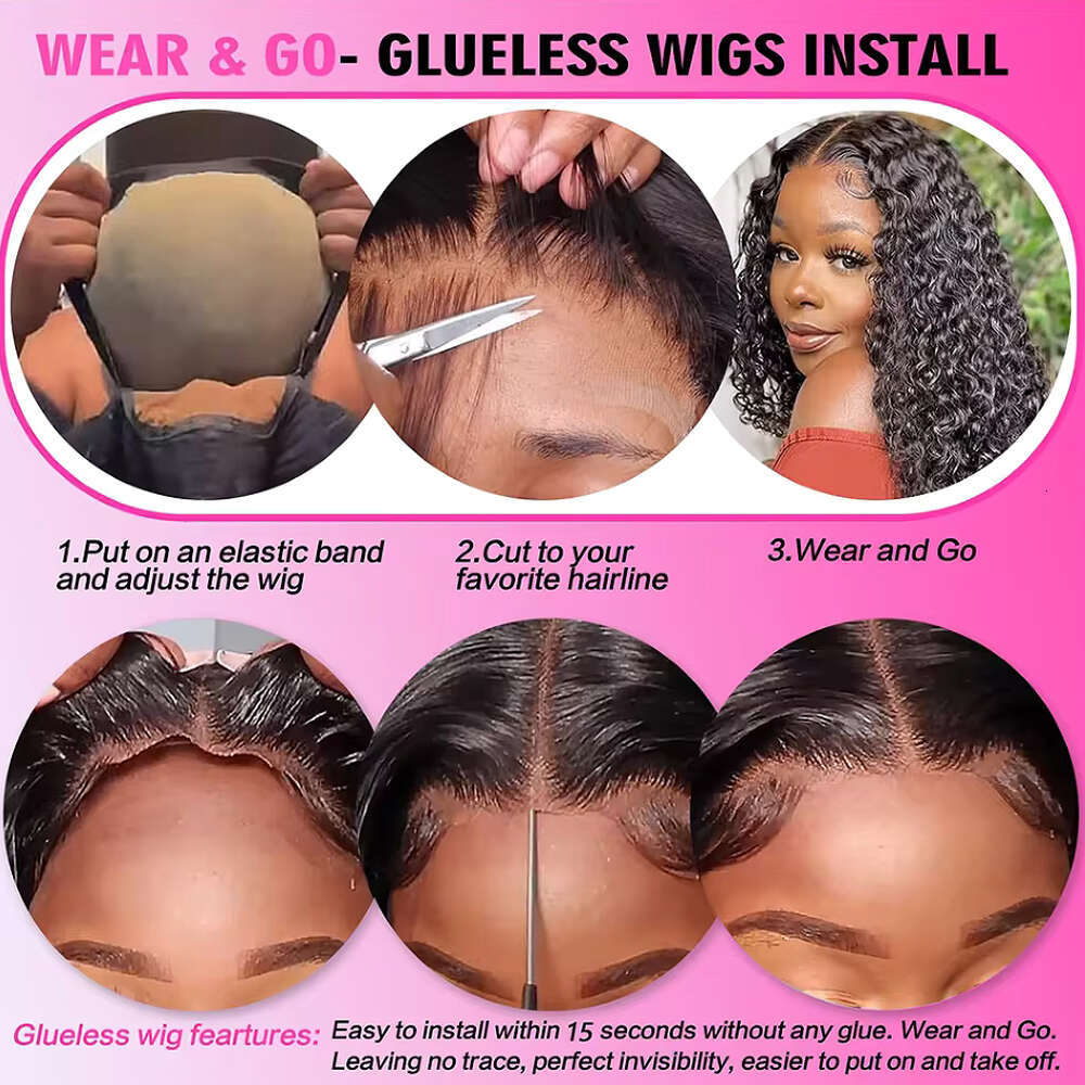 Deep Wave Inch Frontal Wig Transparent x HD Lace Human Hair Wigs Curly For Women s
