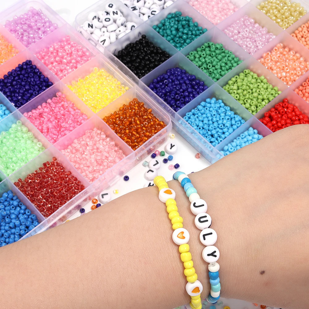 24 mesh glass beads letter bead set for jewelry making DIY bracelet earring bead set with rope Czech charm glass bead set 241018