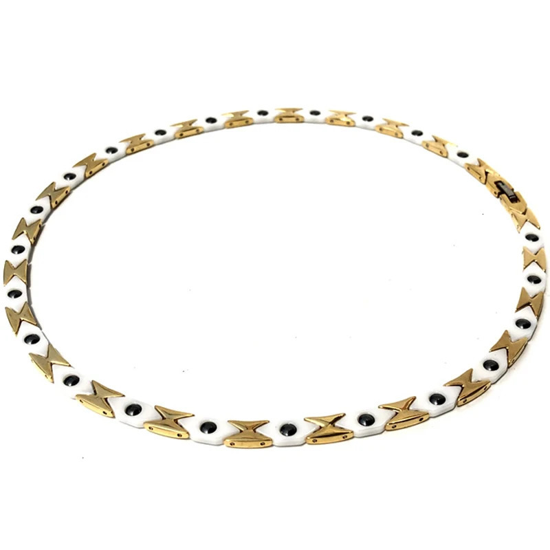 Luxury gold stainless steel and white ceramic therapeutic magnetic necklace suitable for womens birthday party jewelry necklace 241018