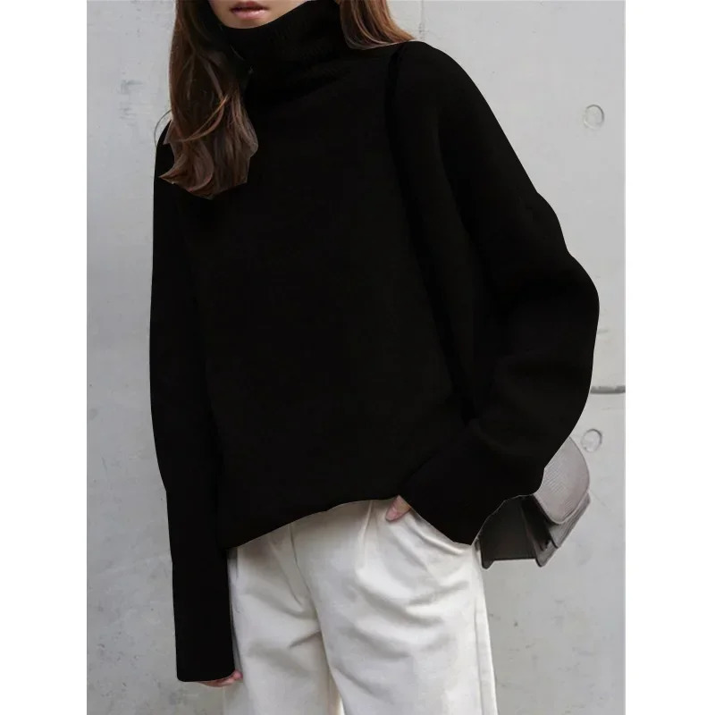 Womens high neck sweater loose oversized thick cashmere with floral patterns autumn and winter knitted womens long sleeved top turtle neck 241019
