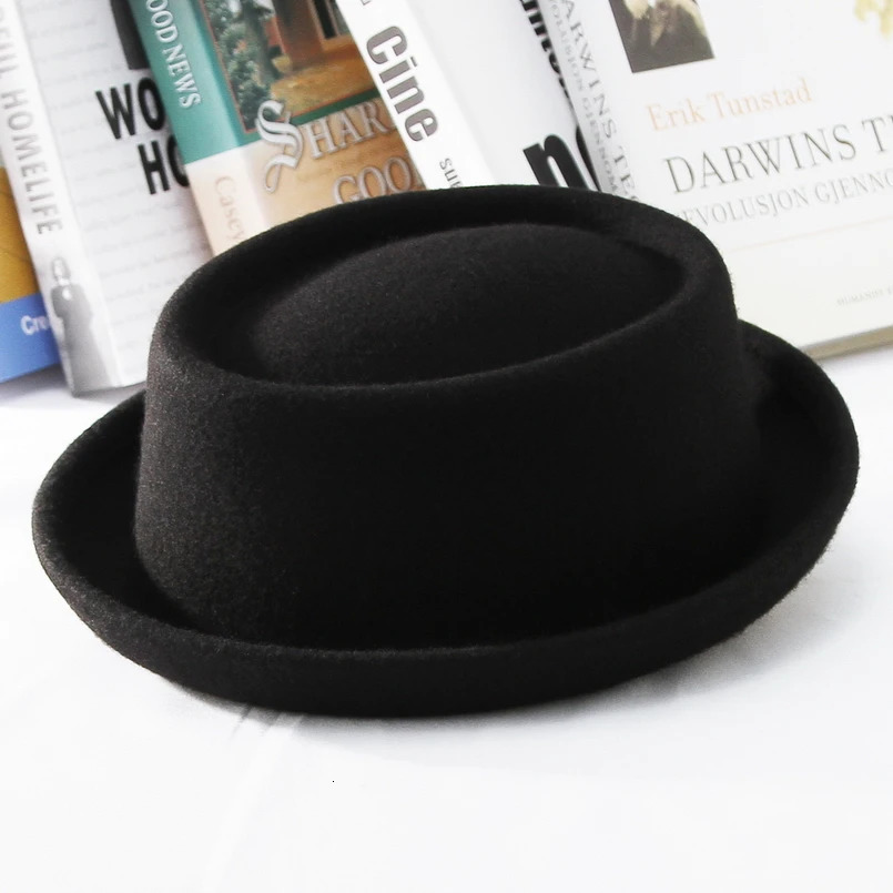 GEMVIE Classic 100% wool soft felt pork pie hat Fedora mens autumn winter wool hat curve Brim mens dress hat 241018