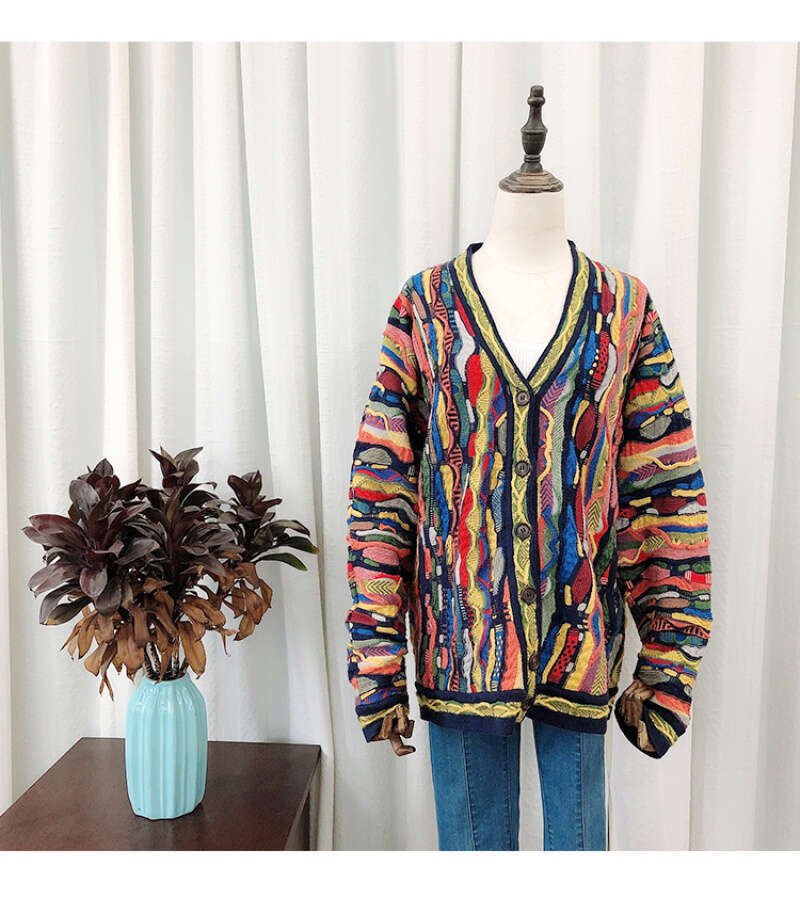 2023 Spring Autumn New Elegant Personality Printed Knitted Cardigan Coat Graffiti Vintage Ancient Designer Trendy Sweaters