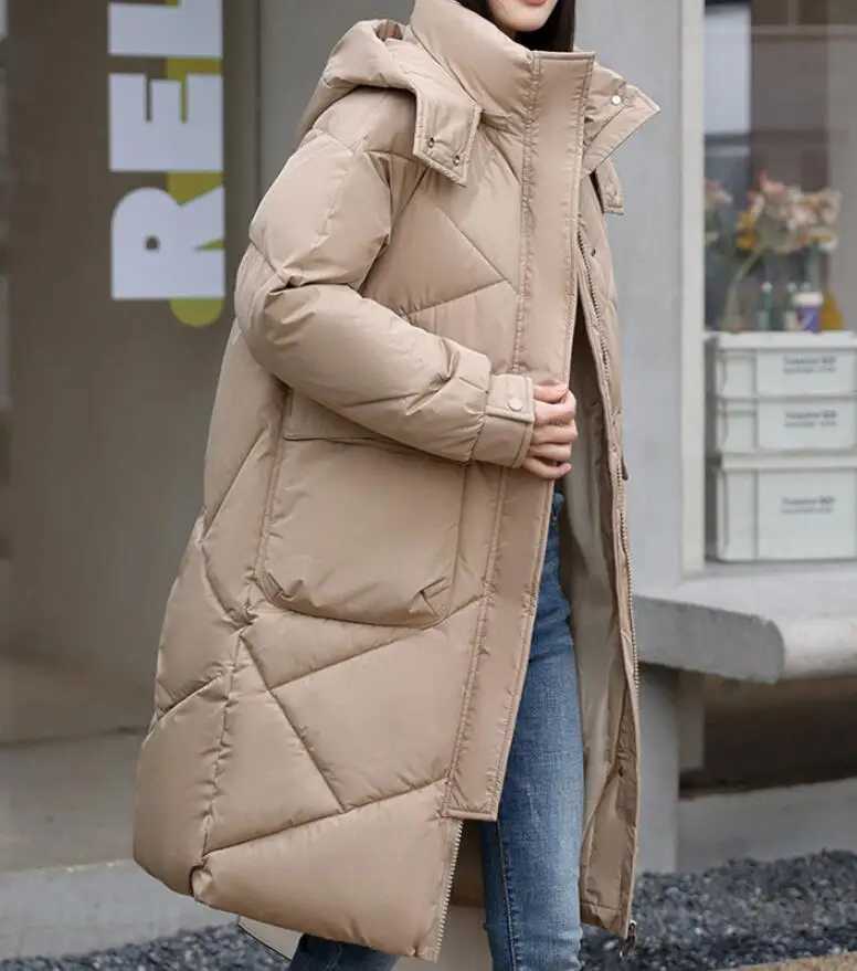 New Winter Fashion Long Sleeve Stand Up Collar Zipper Solid Color Slim Fit Thick Hooded Down Jacket For Women5 ColorsX241019
