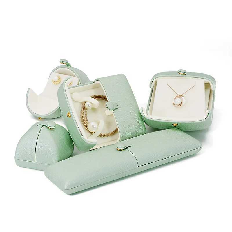 1 pink/blue/green 7x6.5x6cm creative double mesh leather ring box for wedding candy gift and jewelry boxes W241019