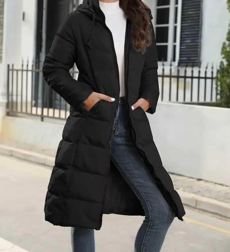 Winter New Hooded Mid Length Slim Fit Warm Long Sleeve Solid Color Down Jacket For Women3 ColorsX241019