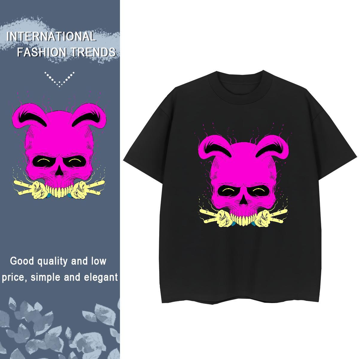 2024 T shirt 230g Pure Cotton Short sleeve Soft Casual Daily Wear skull Lady T shirt Popular Cartoon Anime Clothes