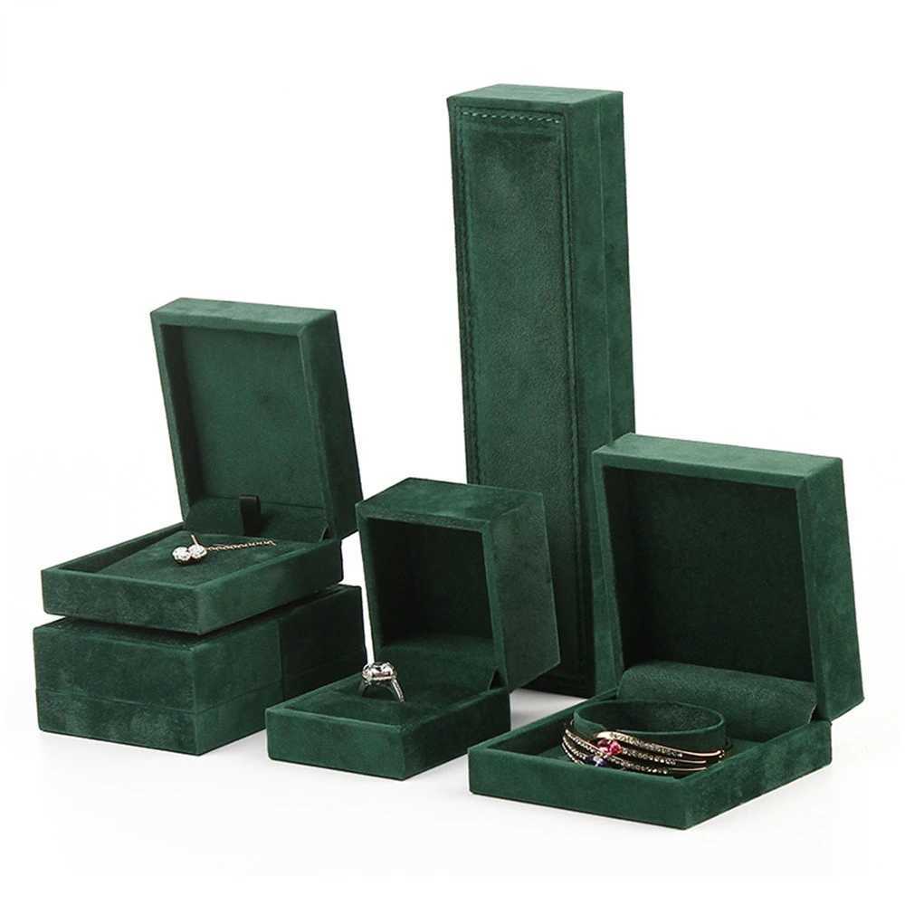 High quality PU green velvet ring pendant jewelry packaging box jewelry storage box bracelet necklace organizer gift box W241019