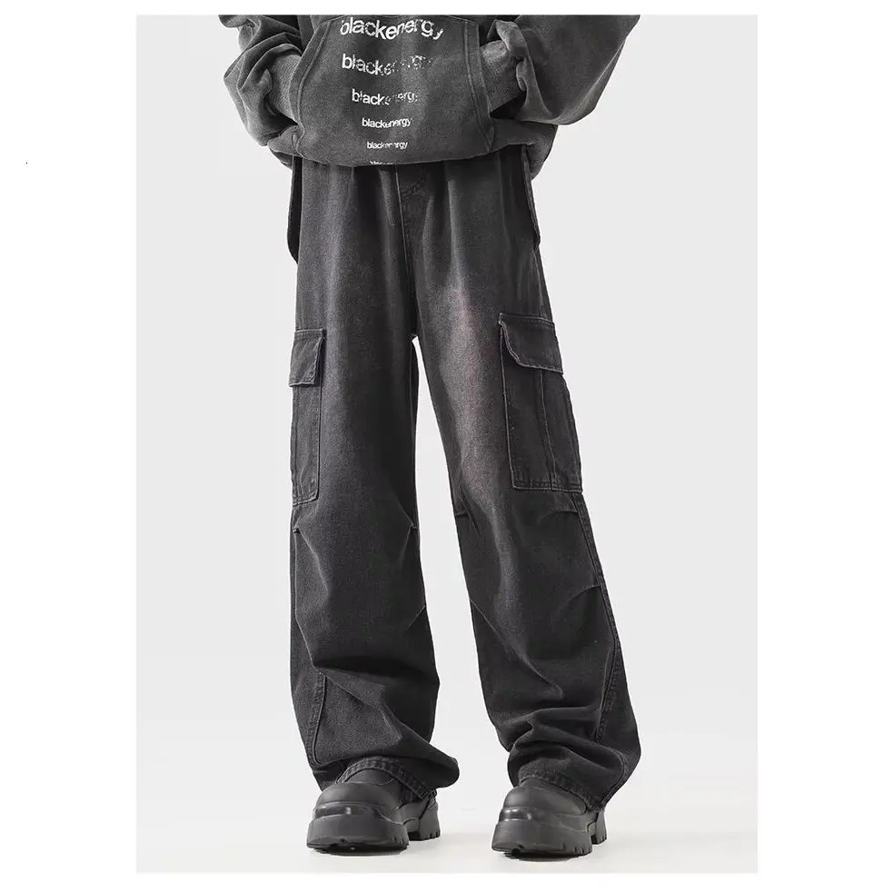 Hip hop street men and women spring and autumn straight leg wash jeans suitable for couples loose retro wide leg casual pants y2k 241007